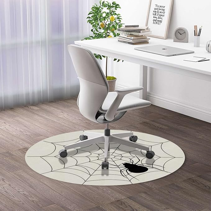 Black White PU Leather Carpet for Hard Wood &amp Tile Floor Cartoon Gothic Fairytale Elements Easy Glide Floor Protector Mat for Office Chairs Animal Diameter 55 in