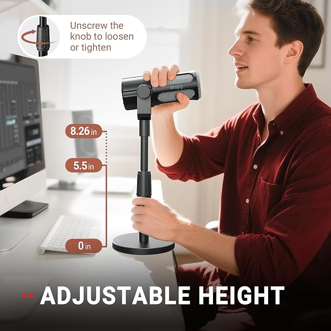 FIFINE XLR/USB Gaming Microphone with Desktop Mic Stand Kit Streaming Dynamic Microphone with RGB Gain Knob Headphone Jack Adjustable Table Mic Stand for Recording Podcast Voice-Over-AM8+BS1