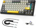A.JAZZ Attack Shark X820Ultra 75% Wireless Mechanical Gaming Keyboard and Coiled Cable Hot Swappable 2.4GHz/Bluetooth/Wired Keyboard with Screen &amp Knob RGB Backlit Gasket Mount Gift Switch-Starbla