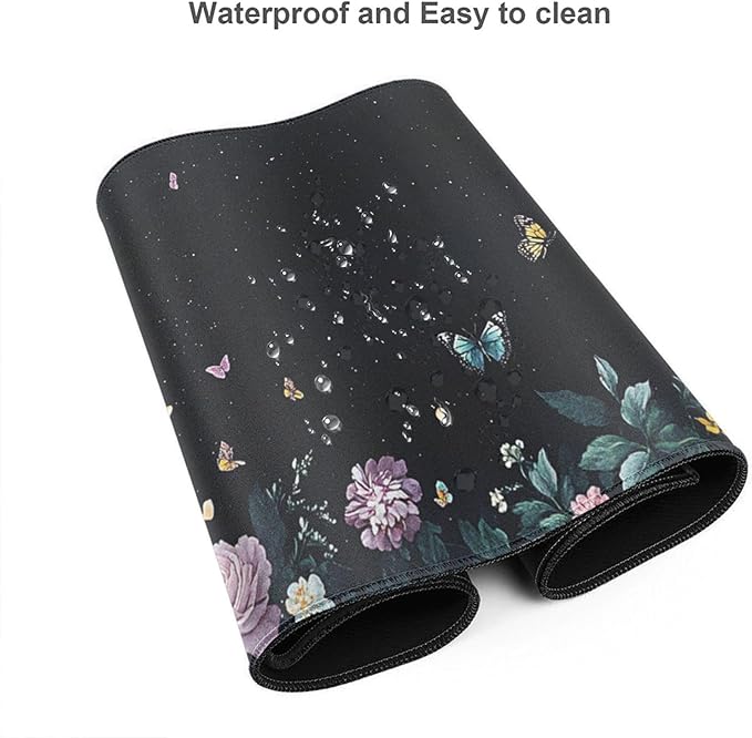 Gaming &amp Office Mouse Pad - 48x 24 Extended 3XL Desk Mat with Stitched Edges Non-Slip Rubber Base Giant Computer Mousepad for Laptop Keyboard PC - Flower Pattern Desk Protector