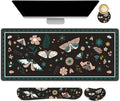 Large Mouse Pad and Keyboard Wrist Rest Desk Pad for Keyboard and Mouse Gaming Mousepad with Wrist Support Non-Slip Desk Mat for Home Office Black Butterfly Flower