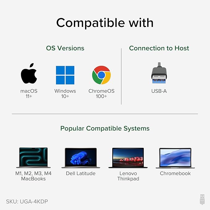Plugable USB 3.0 to DisplayPort 4K DisplayLink Video Graphics Adapter for Multiple Monitors up to 3840x2160 Supports Windows Mac and ChromeOS
