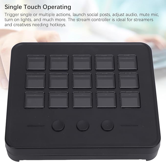 Bewinner LCD Custom Keyboard for Stream Control Deck with 15 Customizable Keys Studio Controller Gaming Workflow Macro Keypad for OBS PC