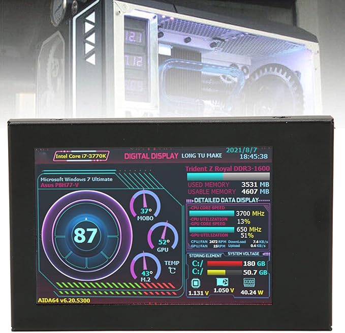 ASHATA 3.5in Computer Temp Monitor AIDA64 PC CPU Data Monitor PC Sensor Panel Display USB Mini Screen PC Temperature Display for PC ARGB Computer Case Secondary Screen