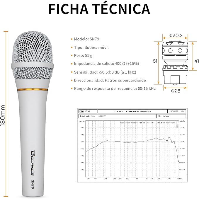 Bolanle Dynamic Vocal Microphone with Shock-Mounted CartridgeSteel Mesh Grille and Integral Pop FilterIdeally Suited for SpeakersKaraoke Singing MachineAmpMixer