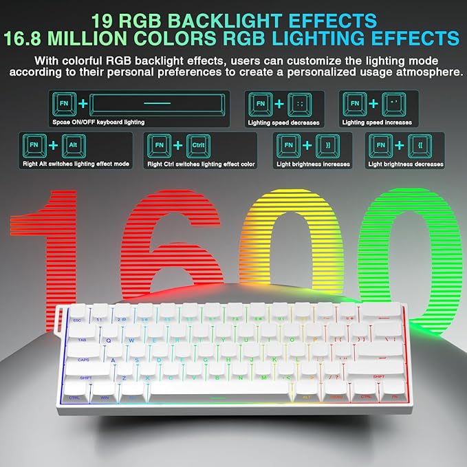 Aula MINI60 HE PRO - 60% Mechanical Gaming Keyboard Wireless Hall Effect Magnetic Switch Hot Swappable Rapid Trigger Mode 8000 Hz Polling Rate 60 Percent Compact Design (White)
