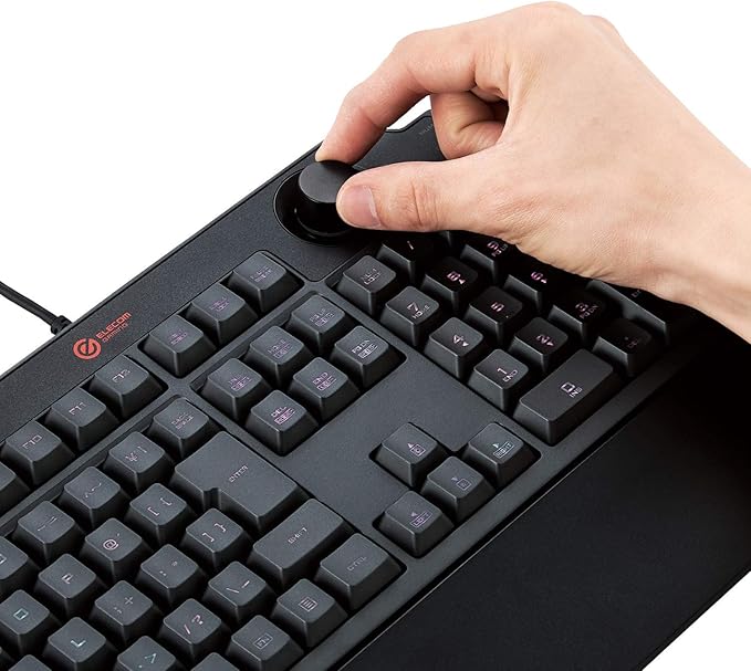 Elecom TK-G02UMBK Wired Gaming Keyboard with Detachable Wrist Rest Volume Dial Membrane Full Key Black