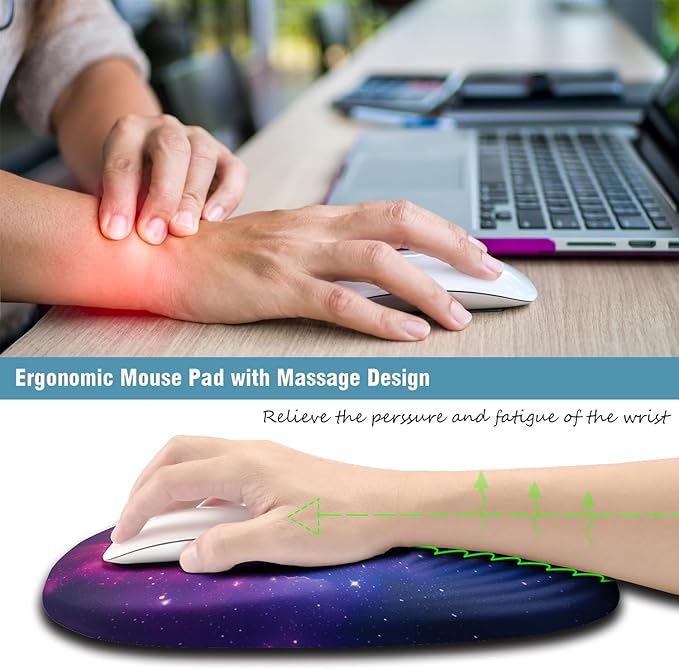 Ergonomic Mouse Pad Wrist Support Mouse Pad with Wrist Rest Entire Memory Foam &amp Non-Slip PU Base MousePads with Stepped-Wedge Design for Pain Relief Desk Office Home Galaxy