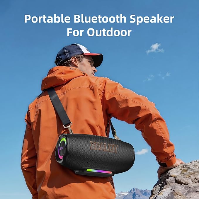 ZEALOT Bluetooth Speaker 120W MAX Loud Portable Outdoor Speaker Bluetooth with Bidirectional Fast Charging/LED Lights/IPX6 Waterproof/Power Indicator/EQ/TF/AUX