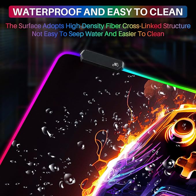 XL RGB Gaming Mouse Pad with 14 Light Modes - Light Up Gamer Mouse Pad31.5 x 11.8in Non-Slip Gamepad Style Led Large Gamer MousepadBlack Long Glowing Gaming Accessories for Desk Waterproof