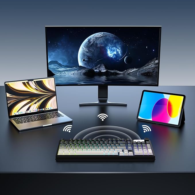 G98X Wireless Gaming Keyboard Tri-Mode 2.4GHz/USB-C/BT5.0 Silent Gaming Keyboard with Number Pad &amp Knob RGB Backlit Side Printed PBT Keycaps Computer Keyboards for PC Mac Laptop Gamer