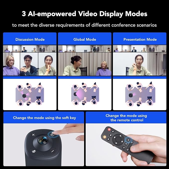 NUROUM 360 Pro Conference Room Camera and Microphone 2026 Upgrade 3 AI Video Modes Conference Webcam with Noise Suppression All in One Webcam for Zoom/Teams/GoogleMeet on PC/Laptop/Desktop