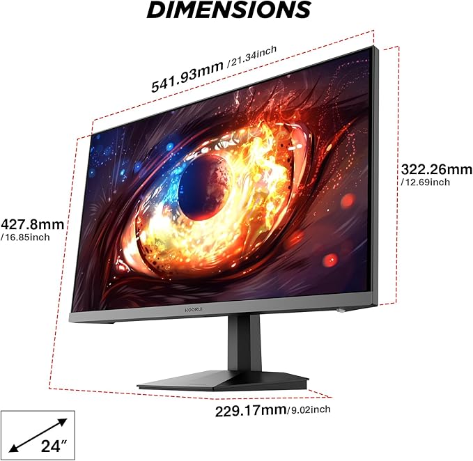 KOORUI 24 Gaming Monitor 240Hz 1ms Fast IPS FHD HDR400 Display 90% DCI-P3 Color Gamut Adaptive Sync Ultra Slim Frame VESA Mountable HDMI 2.0 DP 1.4