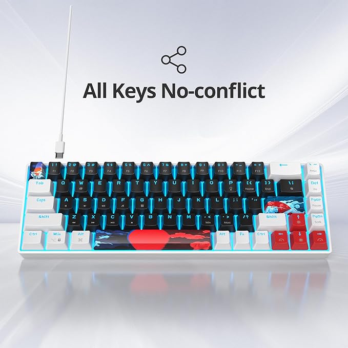 Protable 60% Percent Gaming Keyboard Mechanical Mini Compact Ice-Blue LED Backlit 68 Keys Wired Office Keyboard with Red Switch for Mac/Win/PS4/PS5(68Black/red Switch)