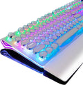 RK ROYAL KLUDGE S108 Typewriter Mechanical Keyboard Full RGB Gaming Keyboard Wired PC Game Keyboards with Detachable Wrist Rest and Number Pad Retro Round Keycaps Brown Switch White