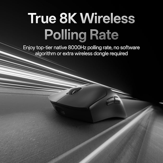 Rapoo VT7 Wireless Gaming Mouse True 8K Wireless Polling Rate 53g Lightweight Up to 750 Hr Battery Nordic nRF54L15 MCU 100-Million Mechanical Switch 10 Programmable Buttons Black