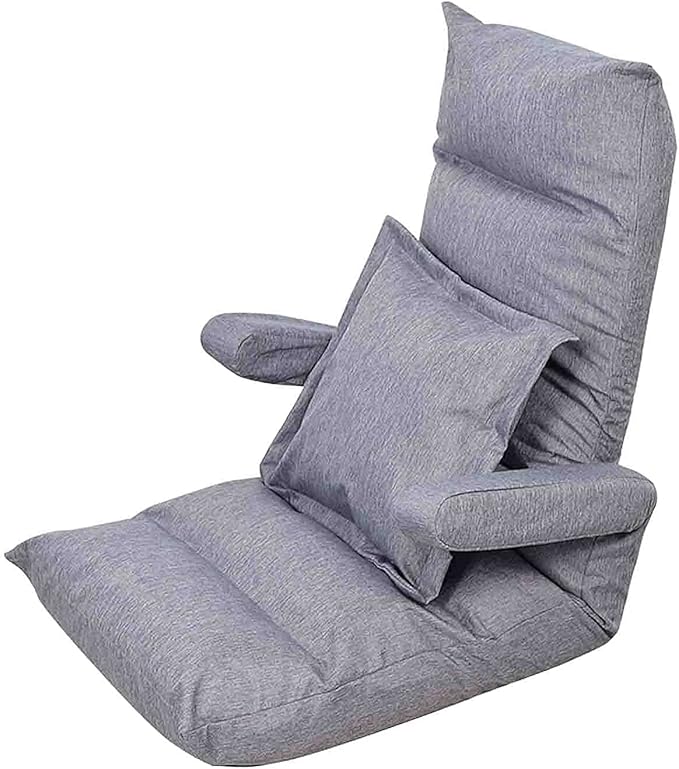 Floor Cushion Folding Bed Chair with Armrest Portable Floor Lounger with Adjustable Back Rest (Color : Grey)