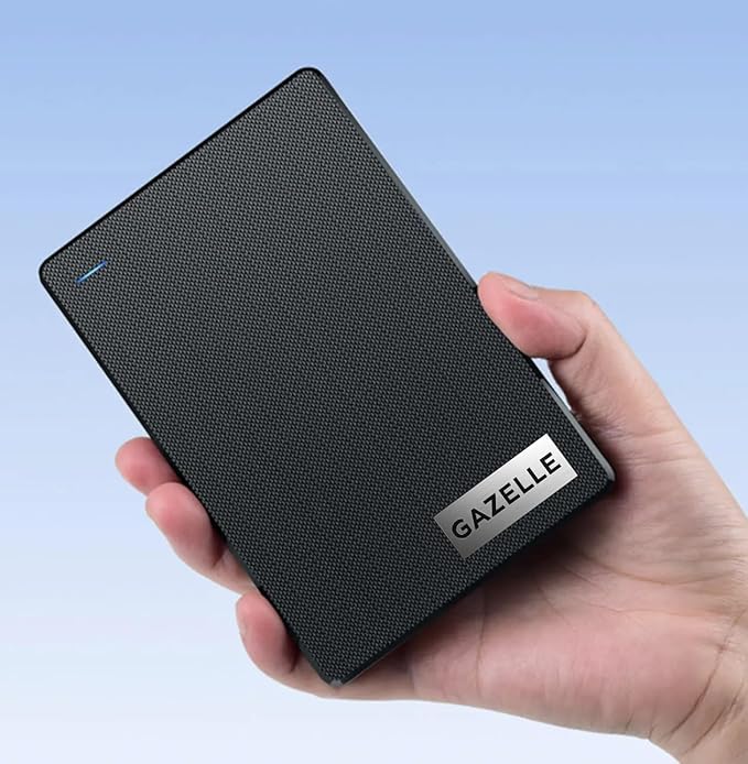 GAZELLE High-Speed 1TB Ultra Slim Portable External Hard Drive - 2-in-1 Type C &amp USB 3.0 Compatible with PC Mac Laptop PS4 Xbox iPad Tablet Mobile (Black) - 1 Year Warranty