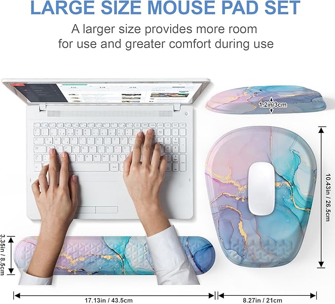 Mouse Pad with Wrist Rest Comfortable Memory Foam Wrist Rest for Computer Keyboard Ergonomic Mouse Pad Set for Easy Typing &amp Pain Relief - Blue Pink