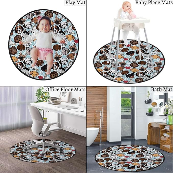 Dog Lover Round Office Chair Mat for Hardwood Floor Computer Gaming Rolling Chair Mat Floor Protector Mat Desk Rug Canine Breeds Bulldog Cartoon AnimalsPale Blue Diameter 60 in