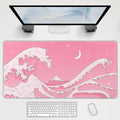 Pink Japanese Anime Gaming Mouse Pad XL Cute Kawaii Aesthetic Wave Extended Big Large Desk Mat Non-Slip Rubber Base Stitched Edge Long Keyboard Mousepad for PC Computer Laptop40x20 in100x50cm