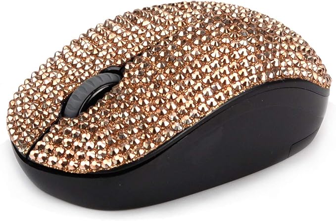 Bling Dazzling 2.4GHz Wireless Silent Mouse Covered with Rhinestone Crystal Crystallized Mouse with USB Receiver Compatible with Notebook PC Laptop Computer MacBookGreat Gift (Rose Gold)