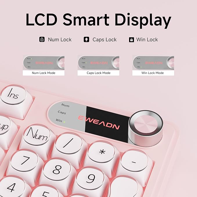 V102 Wired Keyboard 98 Keys Creamy Gaming Keyboard with Number Pad Display Screen &amp Media Knob RGB Silent Wired Cute Computer Keyboard for Laptop PC Gamer - Pink