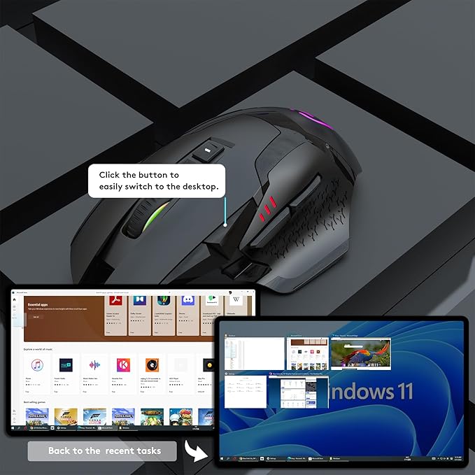 Wireless Bluetooth Mouse for Laptop Thumb Rest Ergonomic - 4000DPI Rechargeable 10 Buttons/Shortcuts USB-C RGB Silence Right Hand up for 3 Devices for Laptop Mac PC