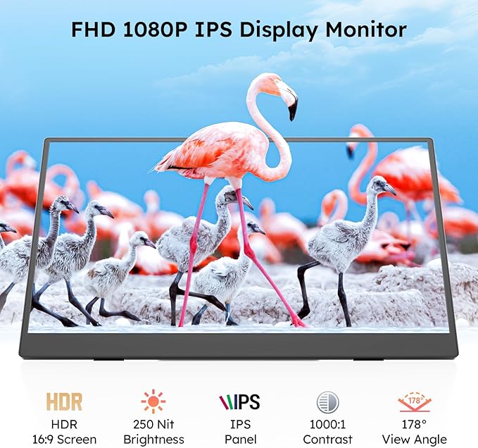 Portable Monitor 15.6 FHD 1080P IPS Travel Monitor for Laptop Foldable Stand &amp Carry Case Included USB-C Screen Extender for Laptop Mac PC Phone Xbox PS4/5 Switch