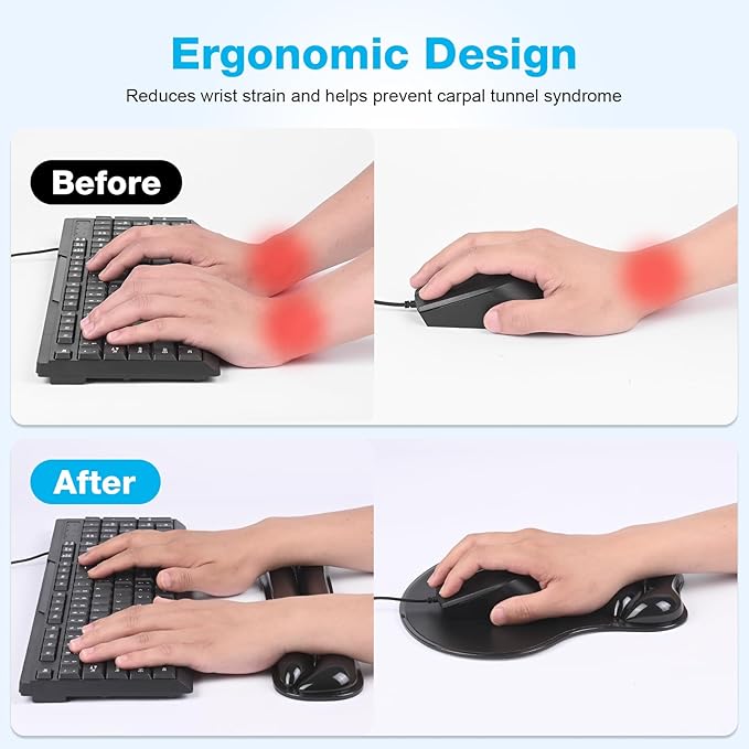 Gel Mouse pad &amp Keyboard Wrist Rest Set Ergonomic Keyboard and Mousepad with Wrist Support Keyboards Wrist Rest Computer Keyboards Pad Cooling Gel Black