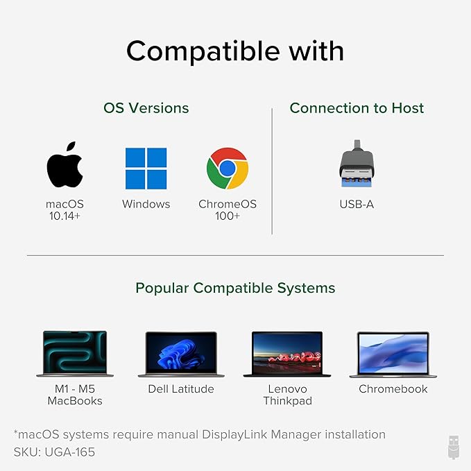 Plugable USB 2.0 to HDMI DVI or VGA I Multi-Monitor External Video Graphics Card Adapter up to 1920x1080 Supports Windows 11 10 8.1 7 XP Mac and ChromeOS