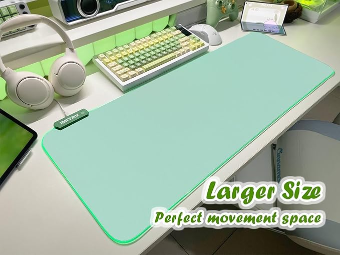 JMIYAV Green RGB Gaming Mouse Pad 31.5x12 Inch PC XL Large Glowing Led Light Up Desk Pad Non-Slip Rubber Base Computer Cute Mousepad Mat Desk Accessories Gaming Setup