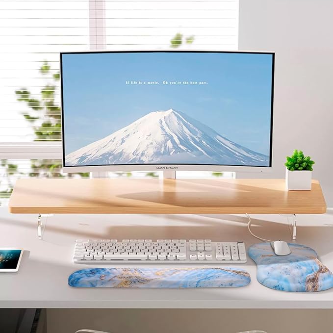 Mouse Pad Wrist Support Laokiiy 2 in 1 Keyboard Wrist Rest+ Ergonomic Mouse Pad Non-Slip Wrist Rest for Computer Keyboard Made Easy Typing &amp Relieve Wrist Pain(White Gold Beach Marble)