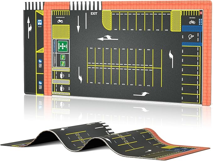 XXL 1/64 Scale Parking Lot Mouse Pad 90x40cm Non-Slip Rollable Desk Mat | Large Diorama Playmat for Hot Wheels Matchbox Mini GT Tarmac Inno64 and Diecast Car Collectors Kids and Gamers