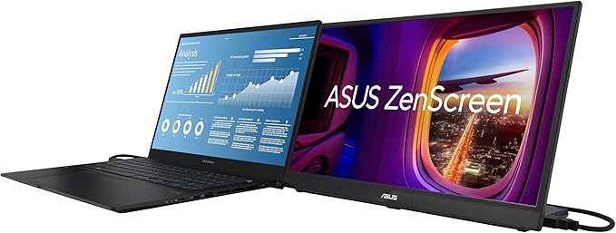 ASUS (MB17AHG ZenScreen 17” 1080P Portable USB Monitor - Full HD IPS 144Hz USB Type-C FreeSync Premium Eye Care L-Shaped Kickstand Tripod Mountable HDMI FSC Certified 3-Year WarrantyBlack