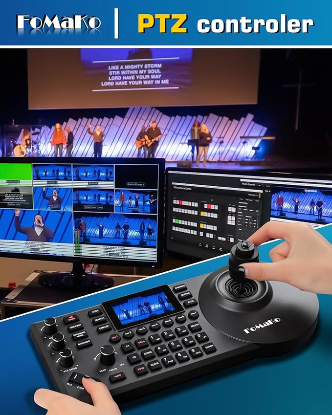 FoMaKo AI Auto Tracking HDMI PTZ Camera 20x Optical Zoom for Church Services Worship Education(2pcs) + KC608 Pro PTZ Controller (FMK12UH Prox2 + KC608 Pro)