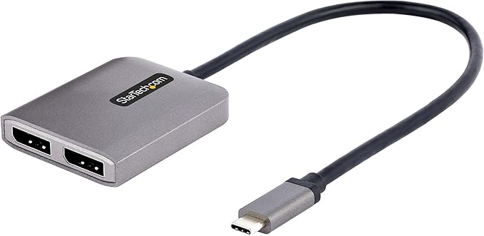 StarTech.com USB-C to Dual Displayport 1.4 Adapter USB Type-C Muliti-Monitor MST Hub Dual 5K 60Hz DP Laptop Display Extender / Splitter HDR Extra-Long Built-In Cable Windows Only (MST14CD122DP)