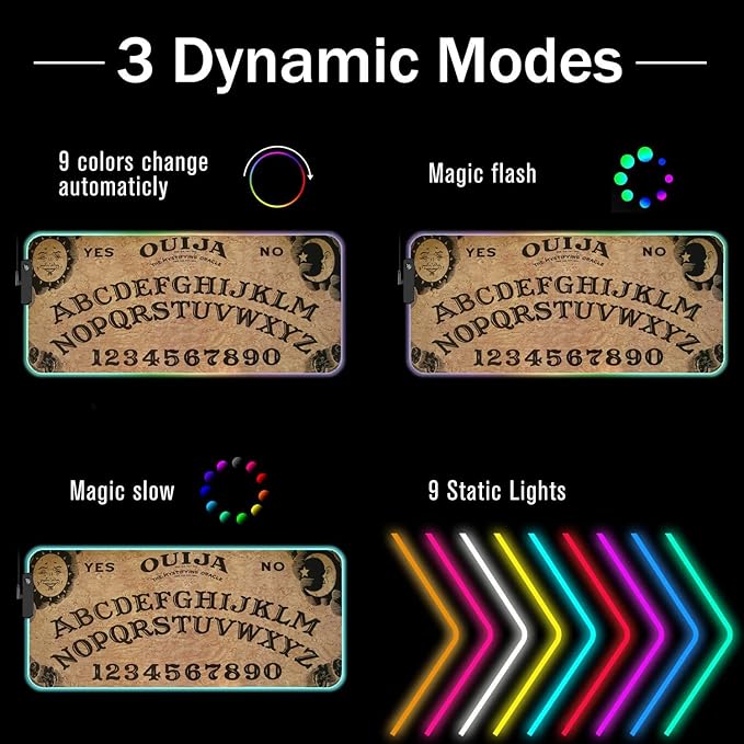 RGB Gaming Mouse Pad with Coffee Coaster XXL Large Glowing LED Mousepad Anti-Slip Rubber Base Computer Keyboard Desk Mouse Mat 31.5 X 11.8 Inch - Retro Ouija Board