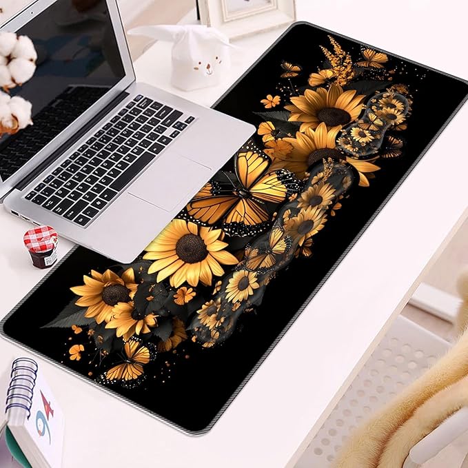 Keyboard Wrist Rest and Mouse Pad Set31.5x11.8 Inches Desk MatWaterproof Non-Slip Ergonomic Wrist Support for Pain ReliefExtended Desk Protector for Office Home GamingButterfly Sunflower