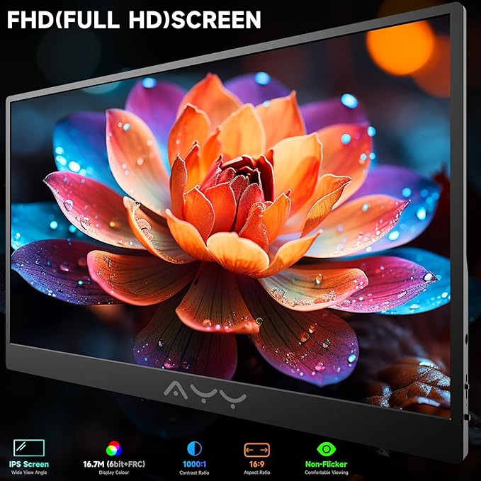 memzuoix 15.6 FHD 1080P Portable Monitor｜Second External｜100% sRGB｜USB-C+HDMI for PS5/Switch｜VESA Mount｜Built-in Speakers | Black