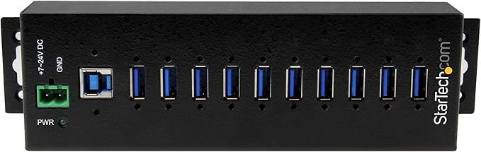StarTech.com 10-Port USB 3.0 Hub with Power Adapter - Metal Industrial USB-A Hub with ESD &amp 350W Surge Protection - Din/Wall/Desk Mountable - High Speed USB 3.0 (5Gbps) - (5Gbps) Hub TAA