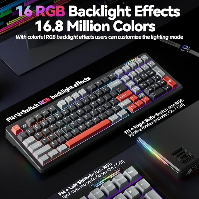LINGBAO K98 Wireless Mechanical Gaming Keyboard Tri-Mode BT5.0/2.4GHz/USB-C Gasket Custom Hot-Swappable Linear Switches Creamy Keyboard with Number Pad RGB Backlit Gaming Keyboard for PC Laptop