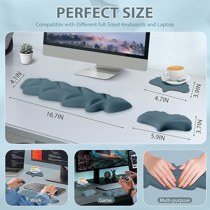 Leather Keyboard Wrist Rest Set Wrist Rest for Keyboard and MouseWrist Rest with Non-Slip PU Base Comfortable Memory Foam Ergonomic Wrist Support Pad Arm Cushion for Computer Laptop Mac Dark Green