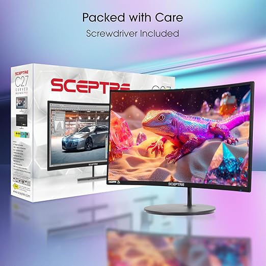 Sceptre Curved 27-inch Prime Monitor up to 100Hz 1080p HDMI x2 VGA 99% sRGB Built-in Speakers R1500 Machine Black 2025 (C275W-1920RN Series)