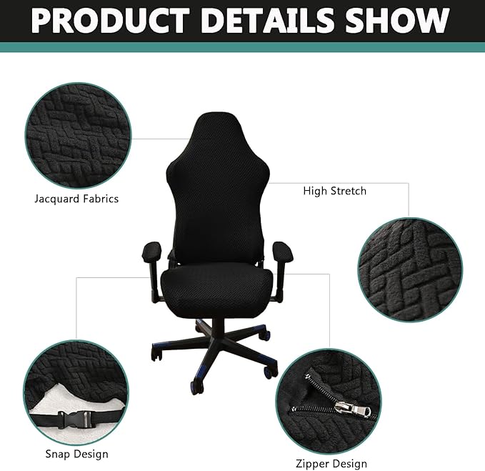 OQHAIR Stretchable Gaming Chair Cover - Washable Removable Water Resistant Ergonomic Reclining Racing Style - Dark Gray