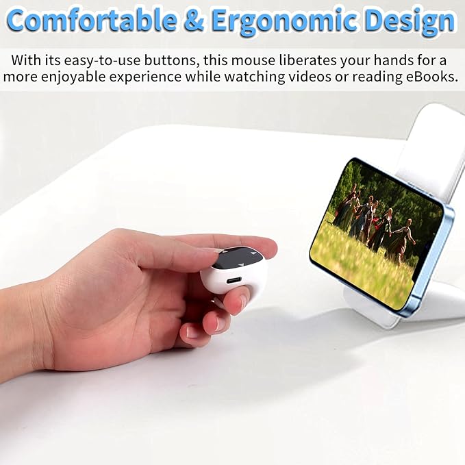 Mini Bluetooth Touch Screen Mouse Finger Ring - Multi-Functional Remote Control for Video Streaming Photography and E-Book Navigation with Enhanced Compatibility for Android &amp iOS (White)