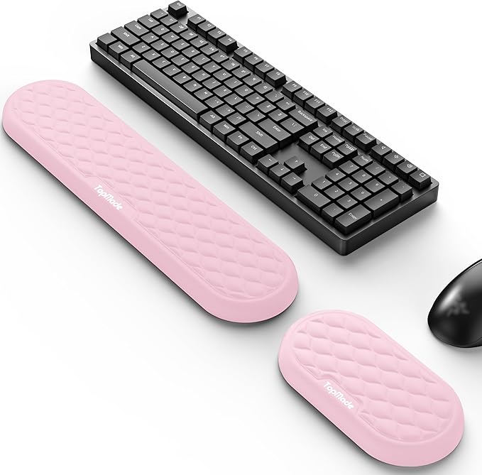 TopMade Upgraded Wider Wrist Rest Set Soft Memory Foam Keyboard Hand Rest Pad Computer Ergonomic Keyboard Mouse Wrist Support for Typing Pain Relief Comfort for Office Gaming Study Pink