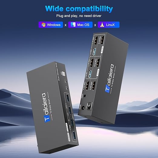 4K HDMI KVM Switch 2 Monitors 2 Computers Dual Monitor Support 4K@60Hz KVM Switcher PC Extended Display for 2 Port Share 4 USB 3.0 HUB Desktop Controller and 2 USB Cables Included