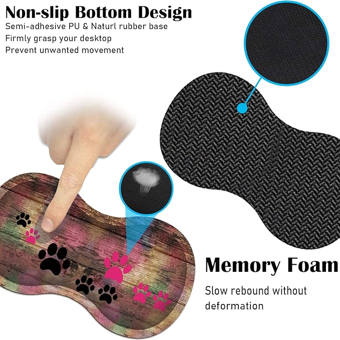 Large Game Mouse Pad + Wrist Support Pad + Coffee Coaster Rustic Rainbow Woodgrain Dog Paw Foldable Table Mat with Stitched Edge Non-Slip Set Pad Suitable for Office Work and Home
