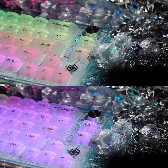 MAGIC-REFINER MK31 60% Wired Hot Swappable Mechanical Keyboard with Transparent Keycaps Compact 66 Keys Chroma RGB Backlit Ergonomic Custom Gaming Keyboard Knob Control for PC/MAC